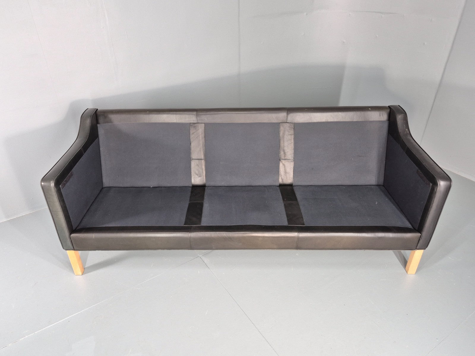 Vintage 3 Seat Sofa Danish Hurup Black Leather Retro MCM 1980s EB10472 M3SS11