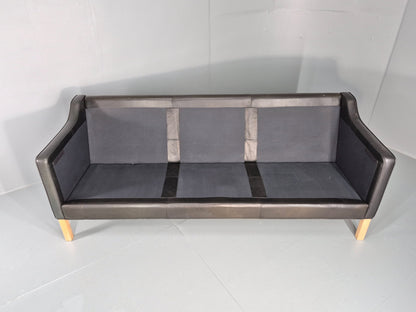 Vintage 3 Seat Sofa Danish Hurup Black Leather Retro MCM 1980s EB10472 M3SS11