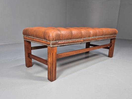 Vintage Georgian Style Leather Upholstered Buttoned Long Ottoman  EB10623 MFOO1