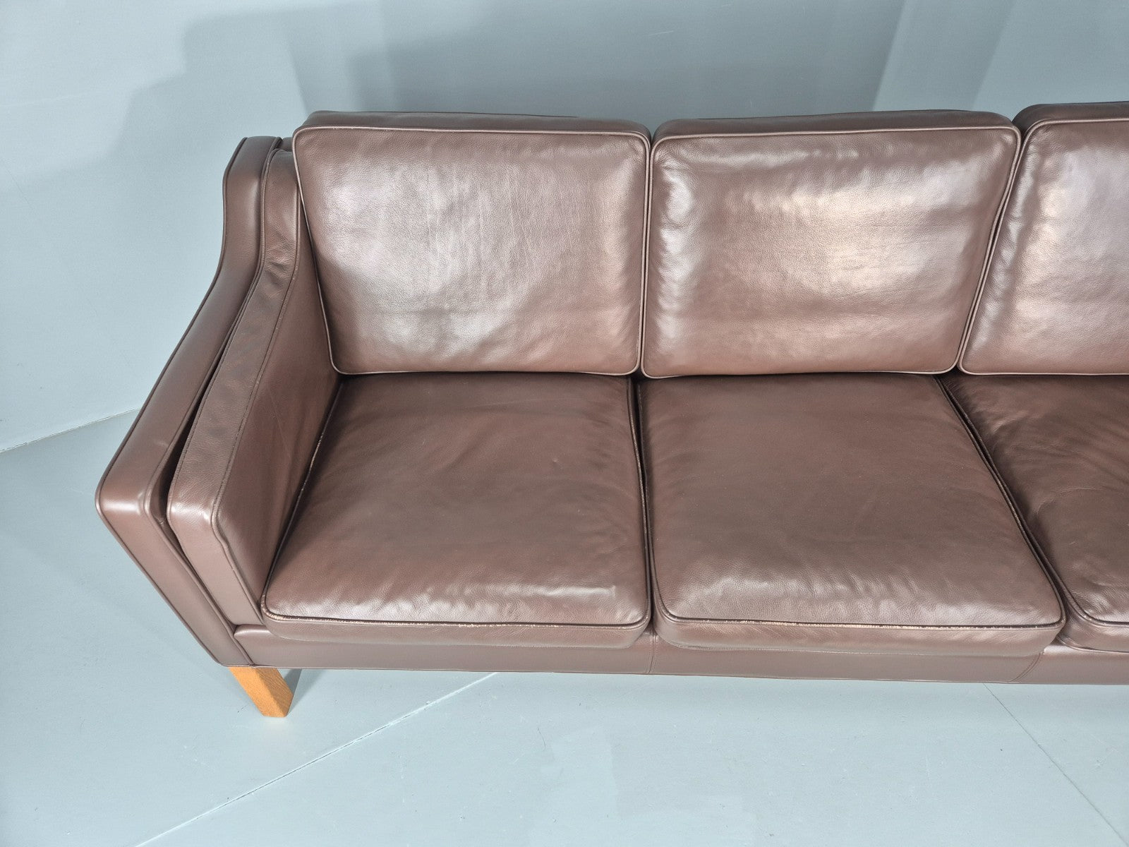 Vintage Danish 3 Seat Sofa Brown Leather Mogensen Style 1980s Retro EB10523 M3SS6