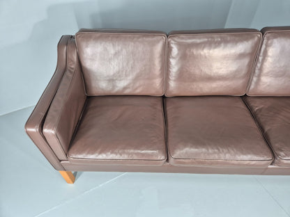 Vintage Danish 3 Seat Sofa Brown Leather Mogensen Style 1980s Retro EB10523 M3SS6