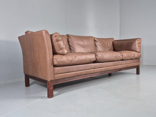 Vintage Danish 3 Seater Sofa Danish Brown Leather 1970s Retro MCM  EB10486 M3SS0