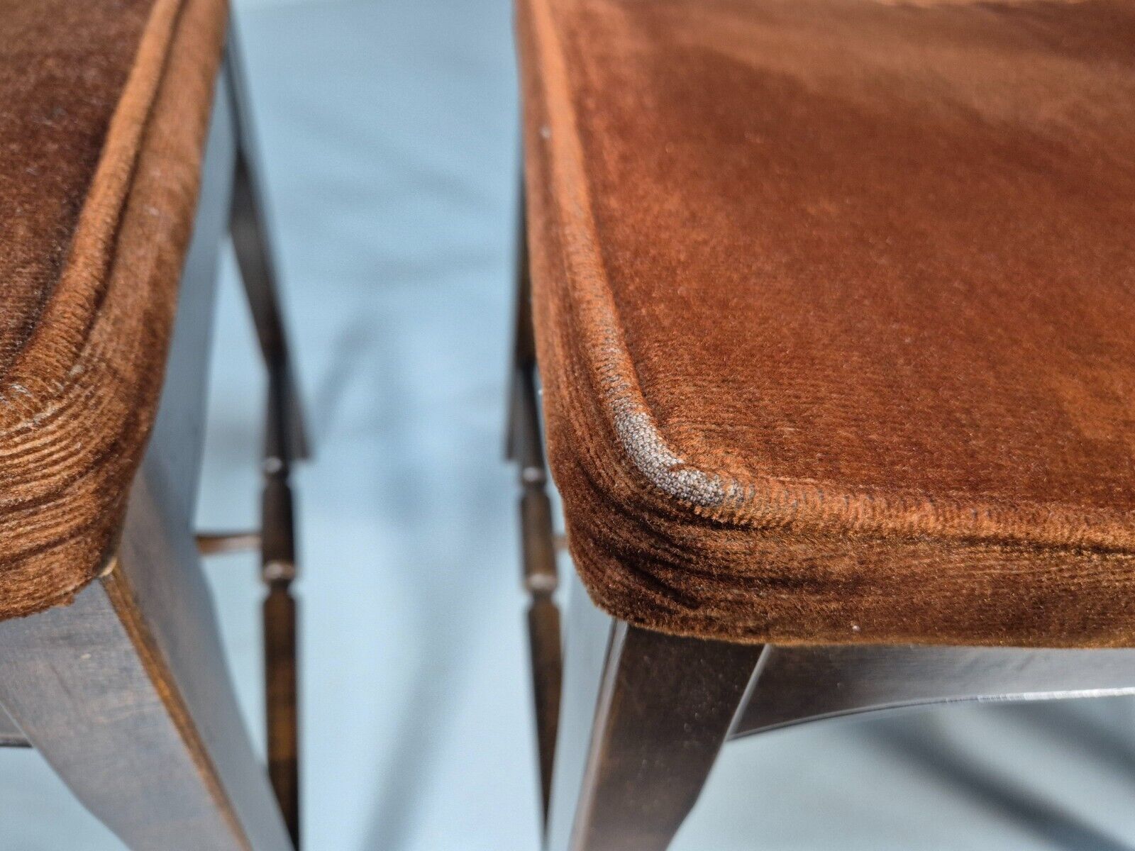 5 Vintage Dining Chairs Brown Velour Mahogany Stag 1970s Retro EB9148 VDIN - UKDK FURNITURE