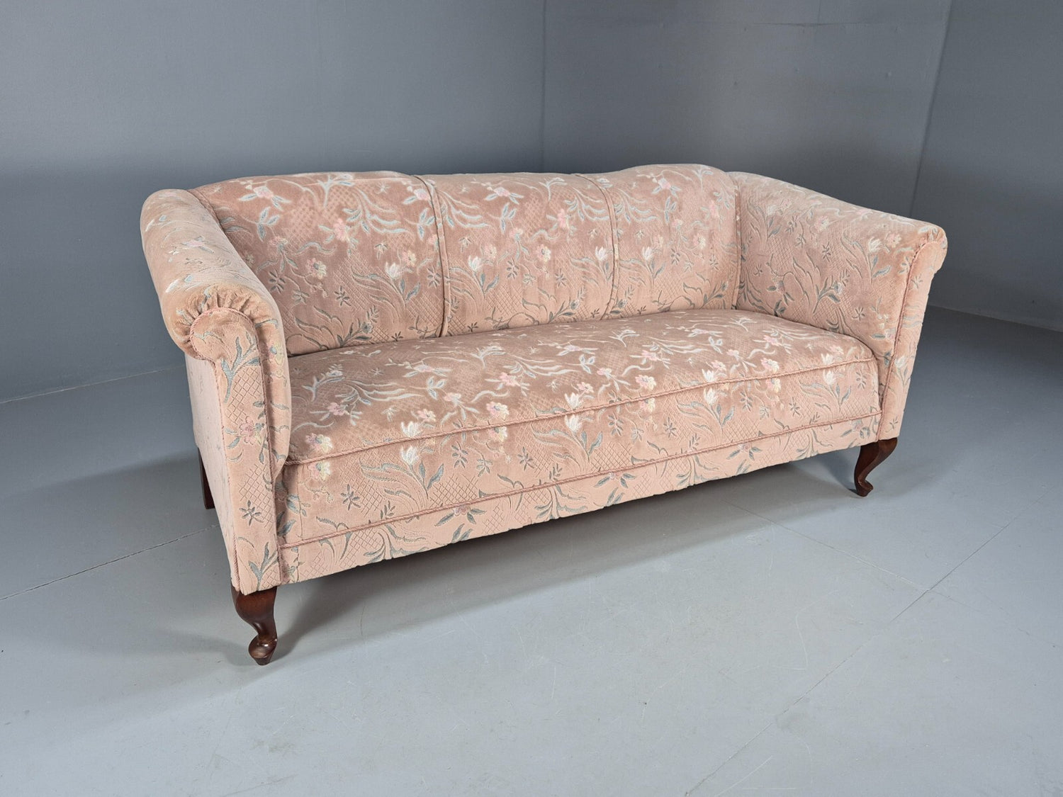 Vintage Danish Pink Cut Floral Velour Cottage Settee 1930s Antique  EB9563 V3SS0