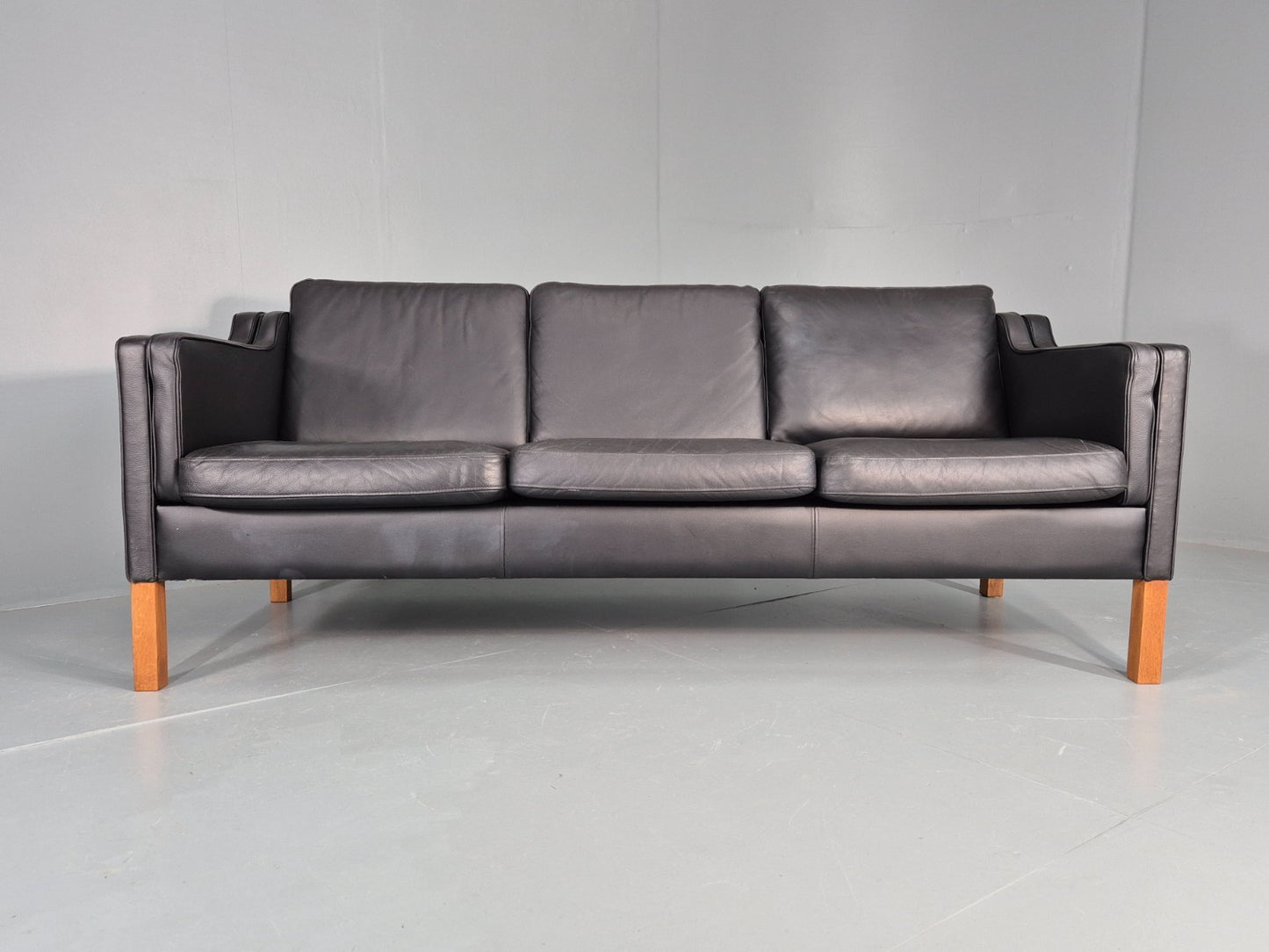 Vintage 3 Seat Sofa Danish Black Leather Vinyl Mid Century 1980s  EB10480 M3SS9