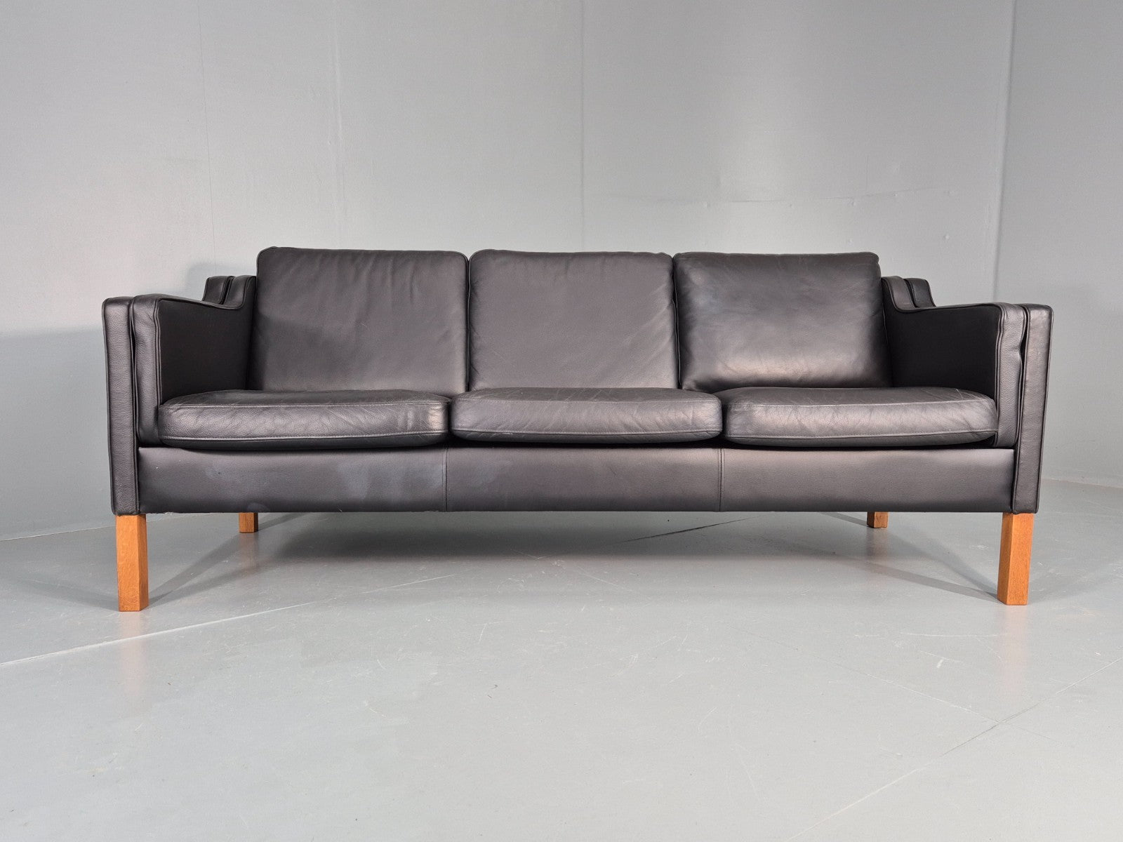 Vintage 3 Seat Sofa Danish Black Leather Vinyl Mid Century 1980s  EB10480 M3SS9