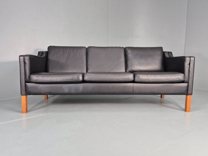 Vintage 3 Seat Sofa Danish Black Leather Vinyl Mid Century 1980s  EB10480 M3SS9