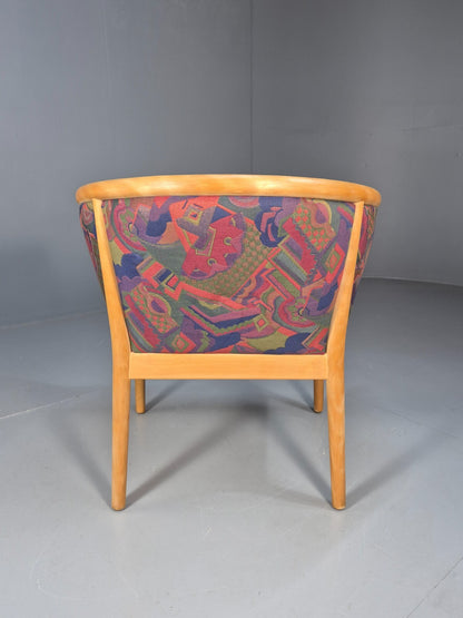 Vintage Danish Tub Chair 1980s Upholstery Beech Frame Retro MCM EB9289 MNOR - UKDK FURNITURE