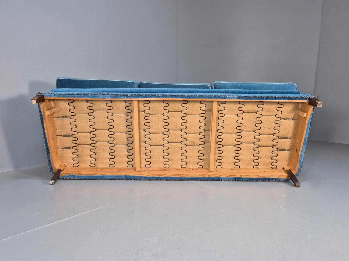 Vintage Danish Mid Century Sofa Bright Blue Velour 1950s Retro MCM EB8934 V3SS - UKDK FURNITURE