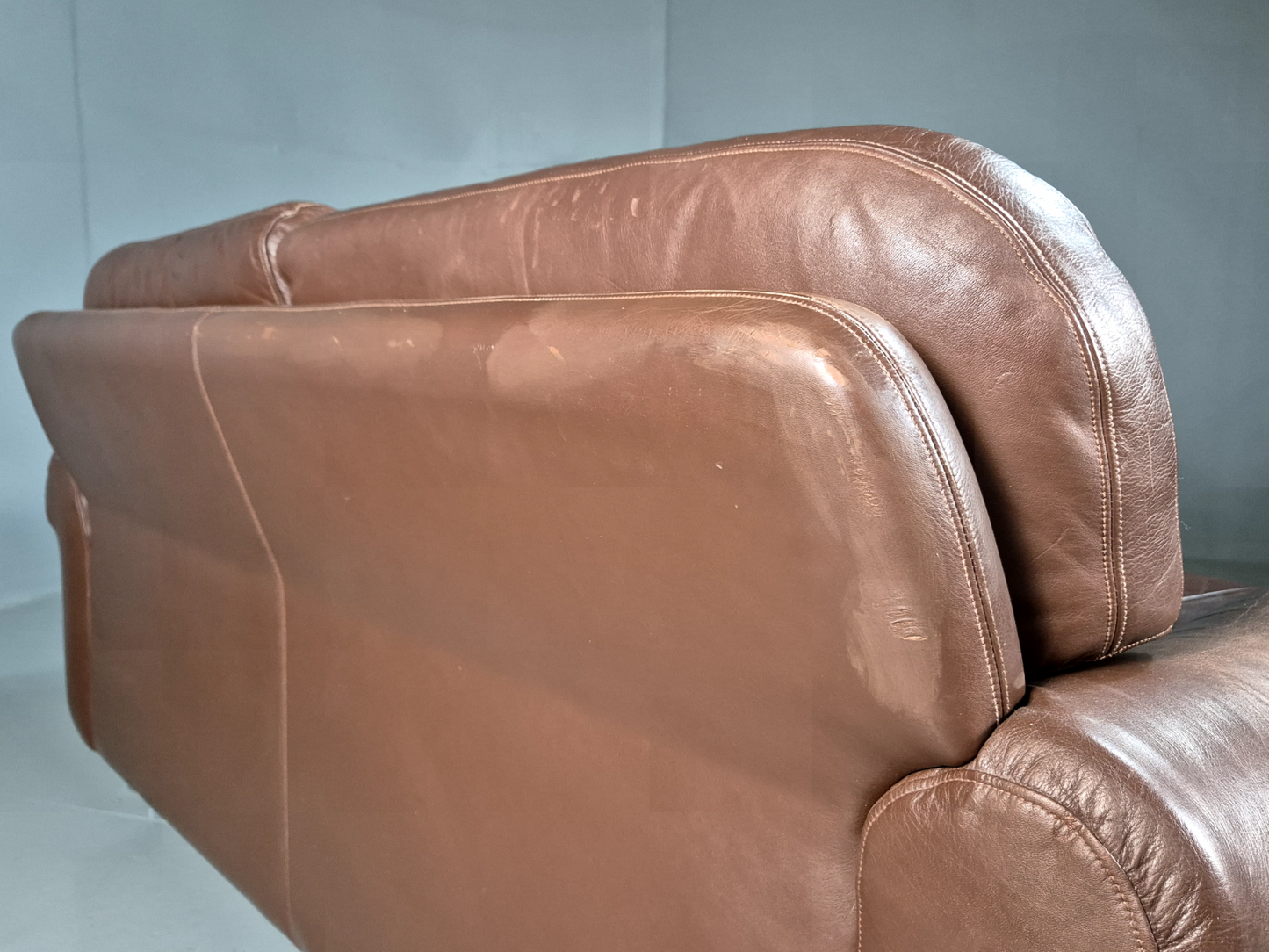 2 Seat Sofa Vintage Danish Brown Leather Thams Retro 1970s MCM EB7289 M2SS14