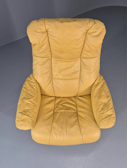 Stressless Swivel Recliner Chair  Ekornes Yellow Leather 1990s EB11574 MWOO3