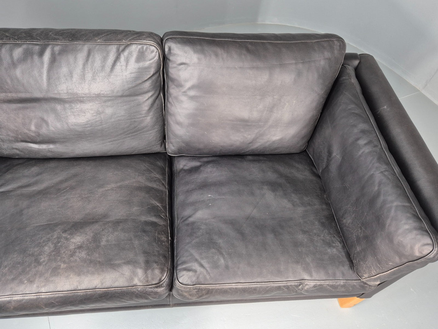 Vintage 3 Seat Sofa Danish Black Leather Mid Century Retro 1980s EB10483 M3SS6