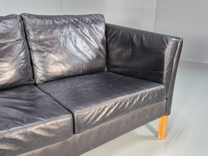 Vintage Danish 2 Seat Sofa Black Leather 1980s Retro MCM EB8697 M2SS - UKDK FURNITURE