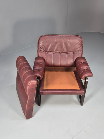 Vintage Danish Burgundy Leather Lounge Chair Stitch Detail 1980s MCM EB9259 MNOR - UKDK FURNITURE