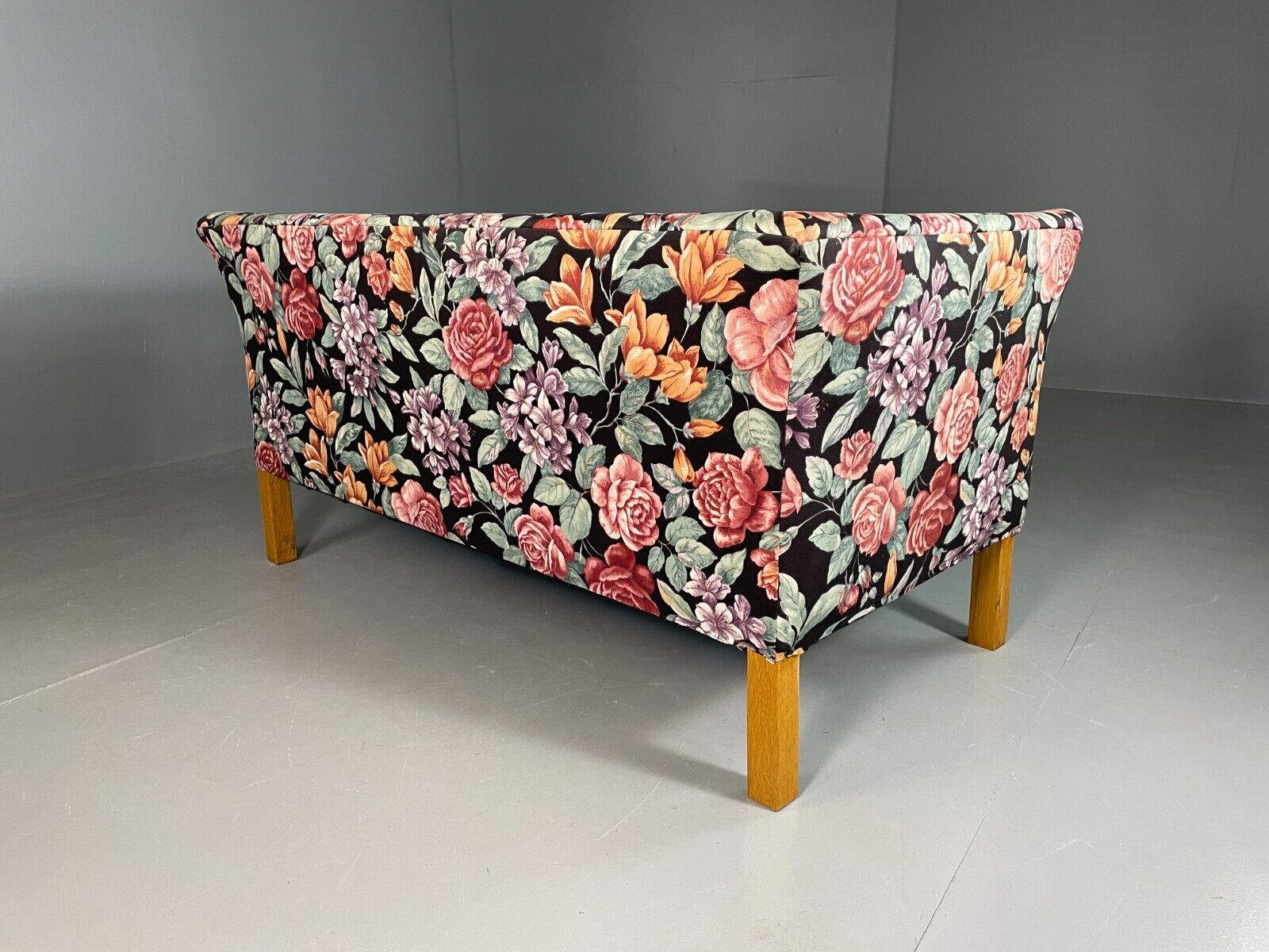 Vintage Danish 2 Seat Sofa Floral Print Oak 1970s Retro Mid Century EB6679 M2SS - UKDK FURNITURE