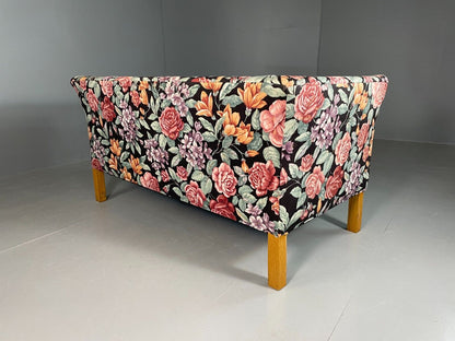 Vintage Danish 2 Seat Sofa Floral Print Oak 1970s Retro Mid Century EB6679 M2SS - UKDK FURNITURE