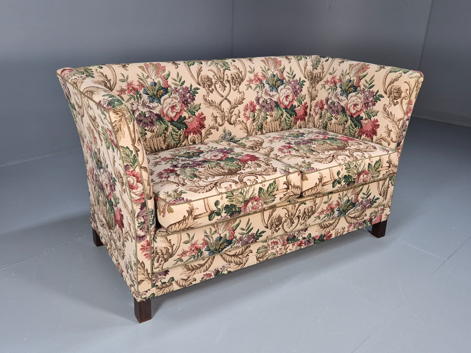 Vintage 1940s Danish 2 Seat Sofa Classical Floral Upholstery EB9659 V2SS - UKDK FURNITURE