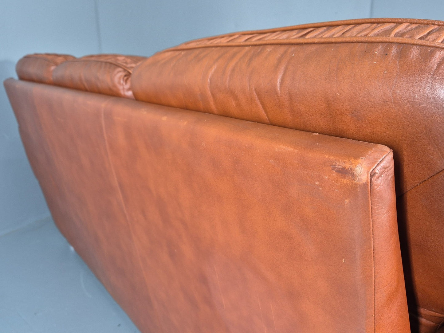 Vintage Danish 3 seater Settee 1970s Danish Tan Leather Retro MCM EB11638 M3SS13