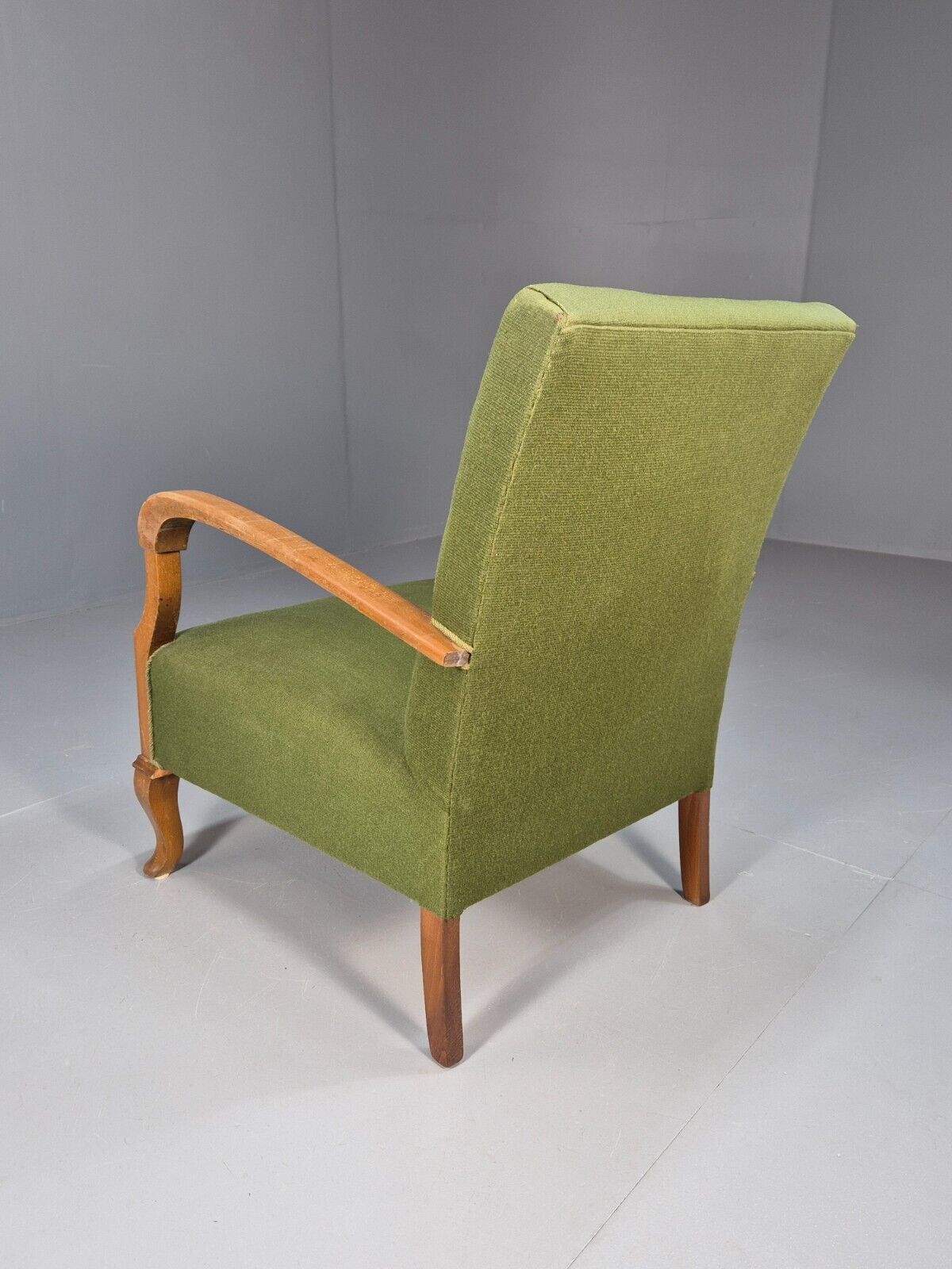 Vintage Danish Lounge Chair Green Wool Wood Arms Art Deco 1950s EB8973 VCLO - UKDK FURNITURE