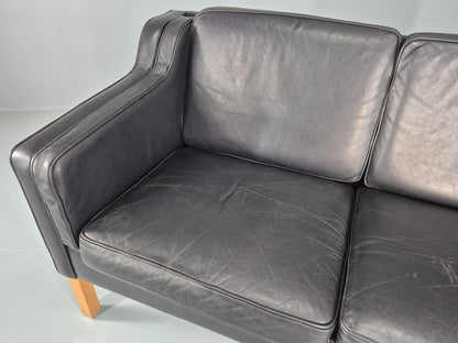 Vintage 2 Seat Sofa Danish Black Leather Mogensen Style Retro 1980s EB10464 M2SS10