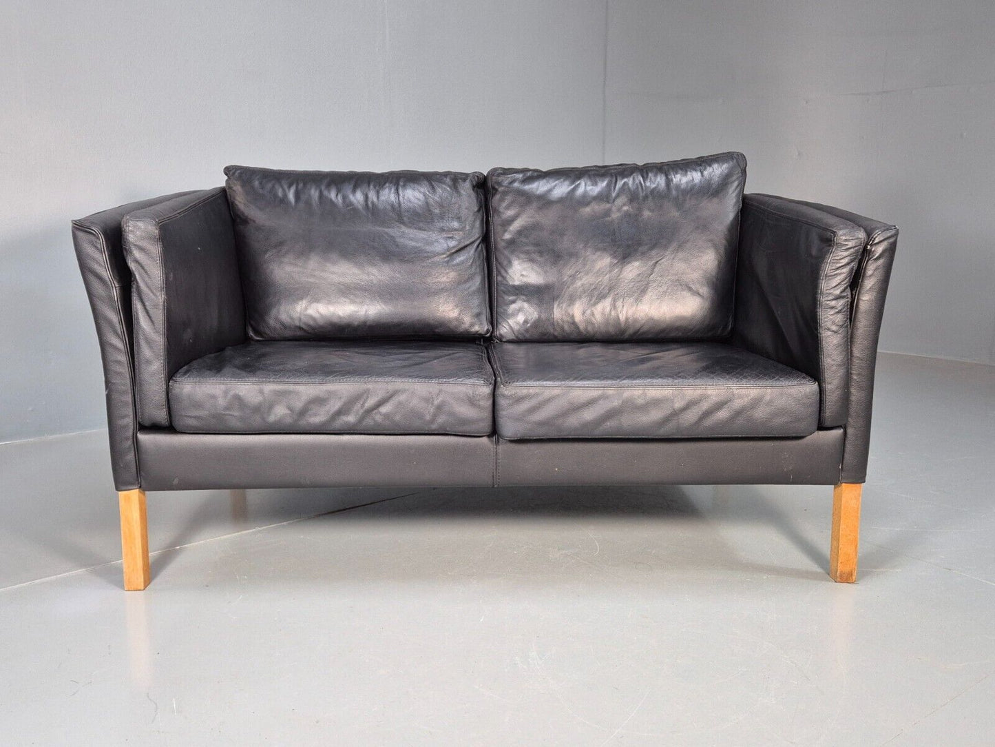 Vintage Danish 2 Seat Sofa Black Leather 1980s Retro MCM EB8618 M2SS - UKDK FURNITURE