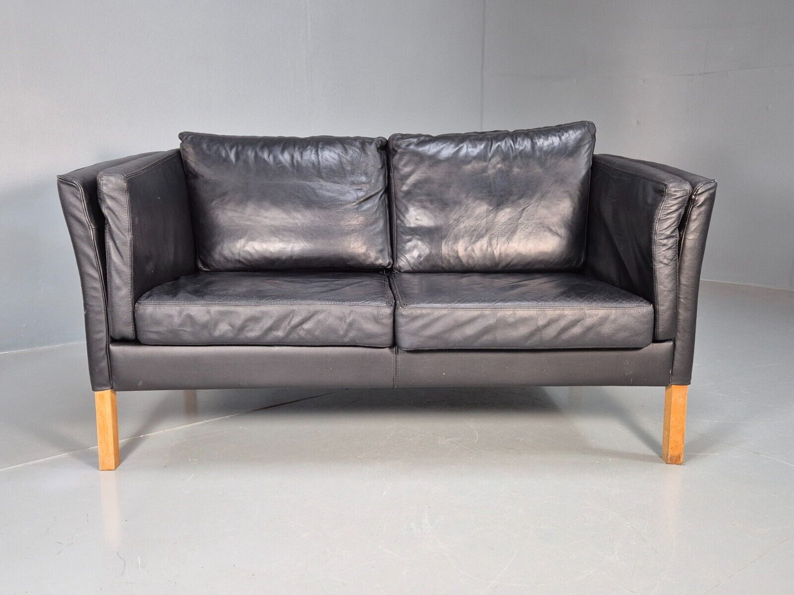 Vintage Danish 2 Seat Sofa Black Leather 1980s Retro MCM EB8618 M2SS - UKDK FURNITURE