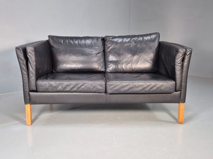 Vintage Danish 2 Seat Sofa Black Leather 1980s Retro MCM EB8618 M2SS - UKDK FURNITURE