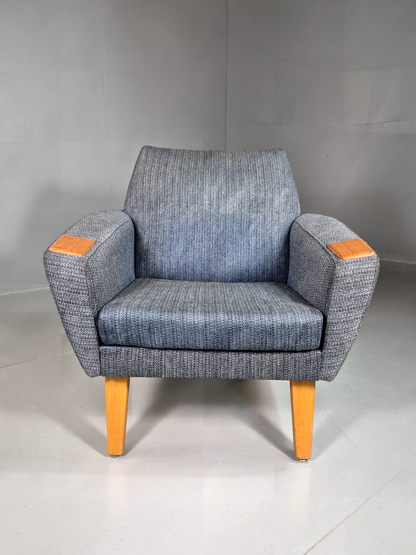 Vintage Swedish Lounge Chair Blue Wool Teak Paws 1960s Retro MCM EB7510 MNOR - UKDK FURNITURE