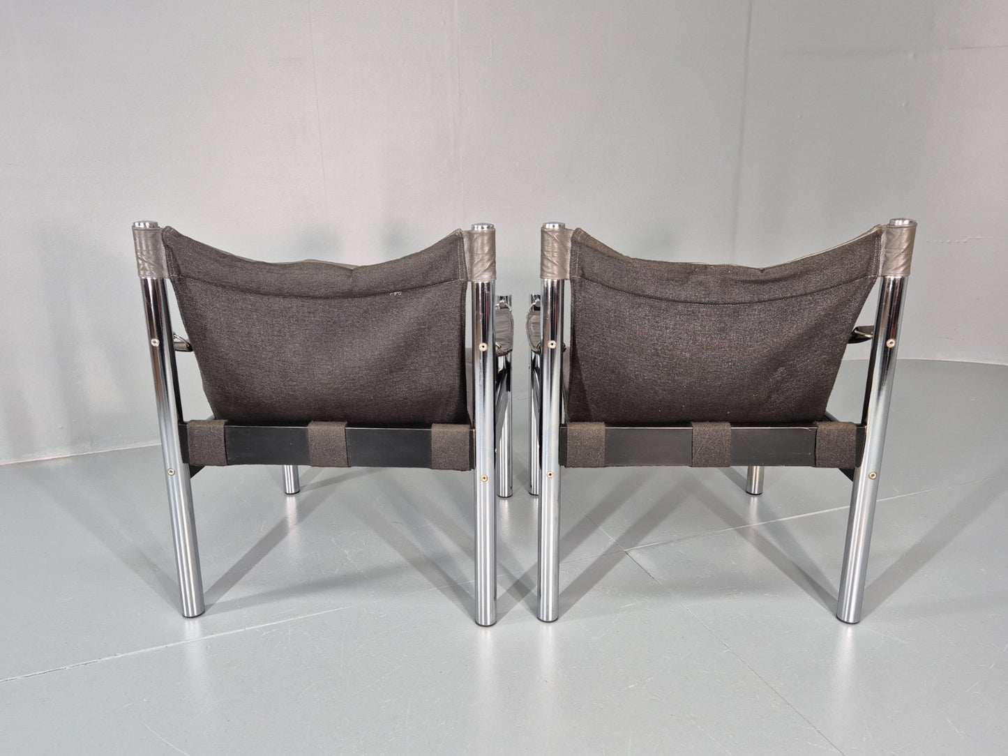 2 Vintage Leather and Chrome Lounge Chairs Safari by Borje Johanson EB11287 MNOR11
