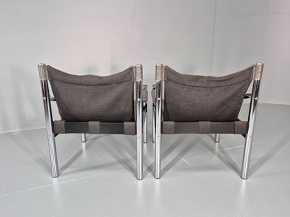 2 Vintage Leather and Chrome Lounge Chairs Safari by Borje Johanson EB11287 MNOR11