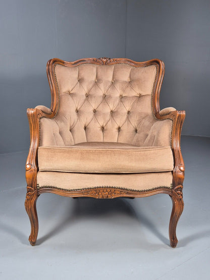 Vintage Danish Lounge Chair Beige Velour Beech Antique French Style EB8926 VCLO - UKDK FURNITURE