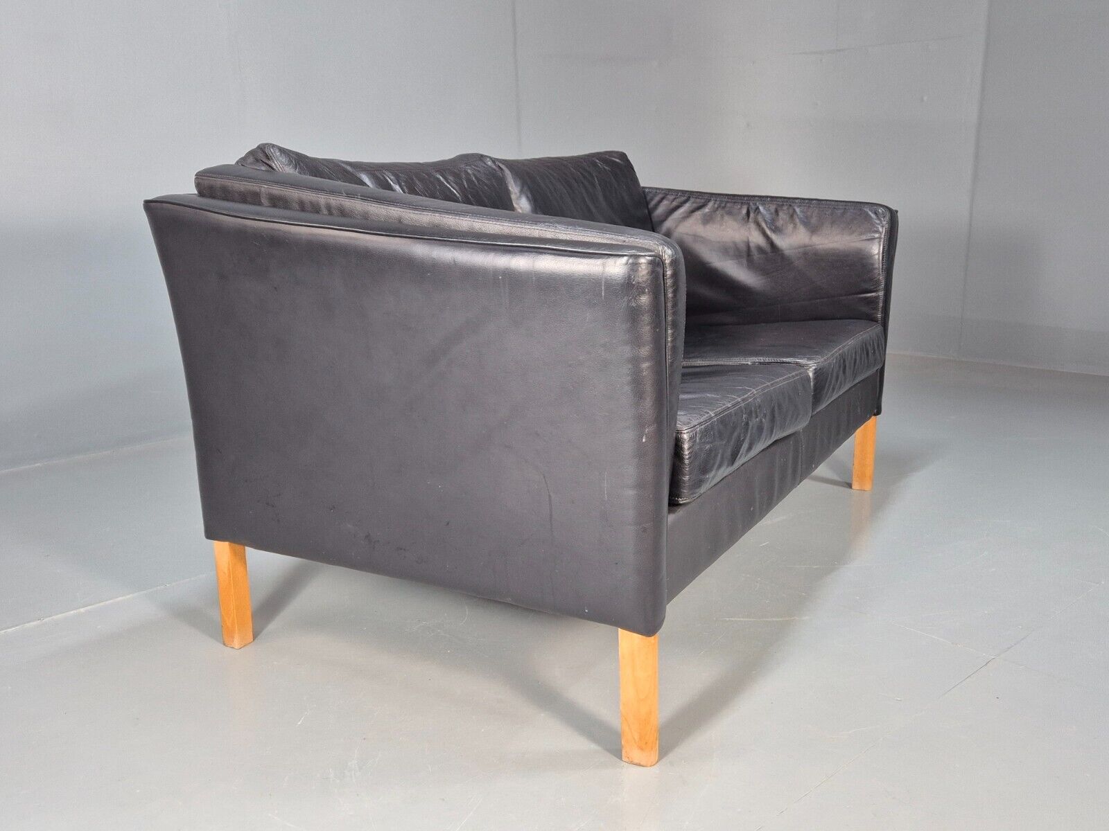 Vintage Danish 2 Seat Sofa Black Leather 1980s Retro MCM EB8697 M2SS - UKDK FURNITURE