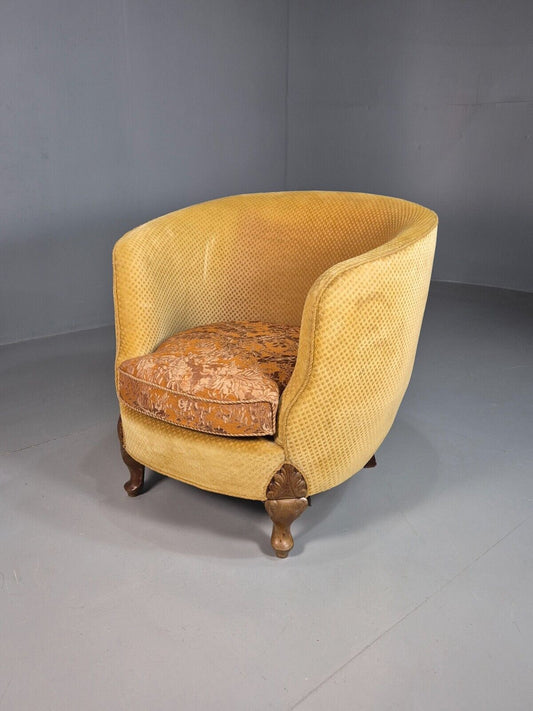 Antique Danish Gold Tub Chair Art Deco Carved Mahogany Feet EB8052 VCLO - UKDK FURNITURE