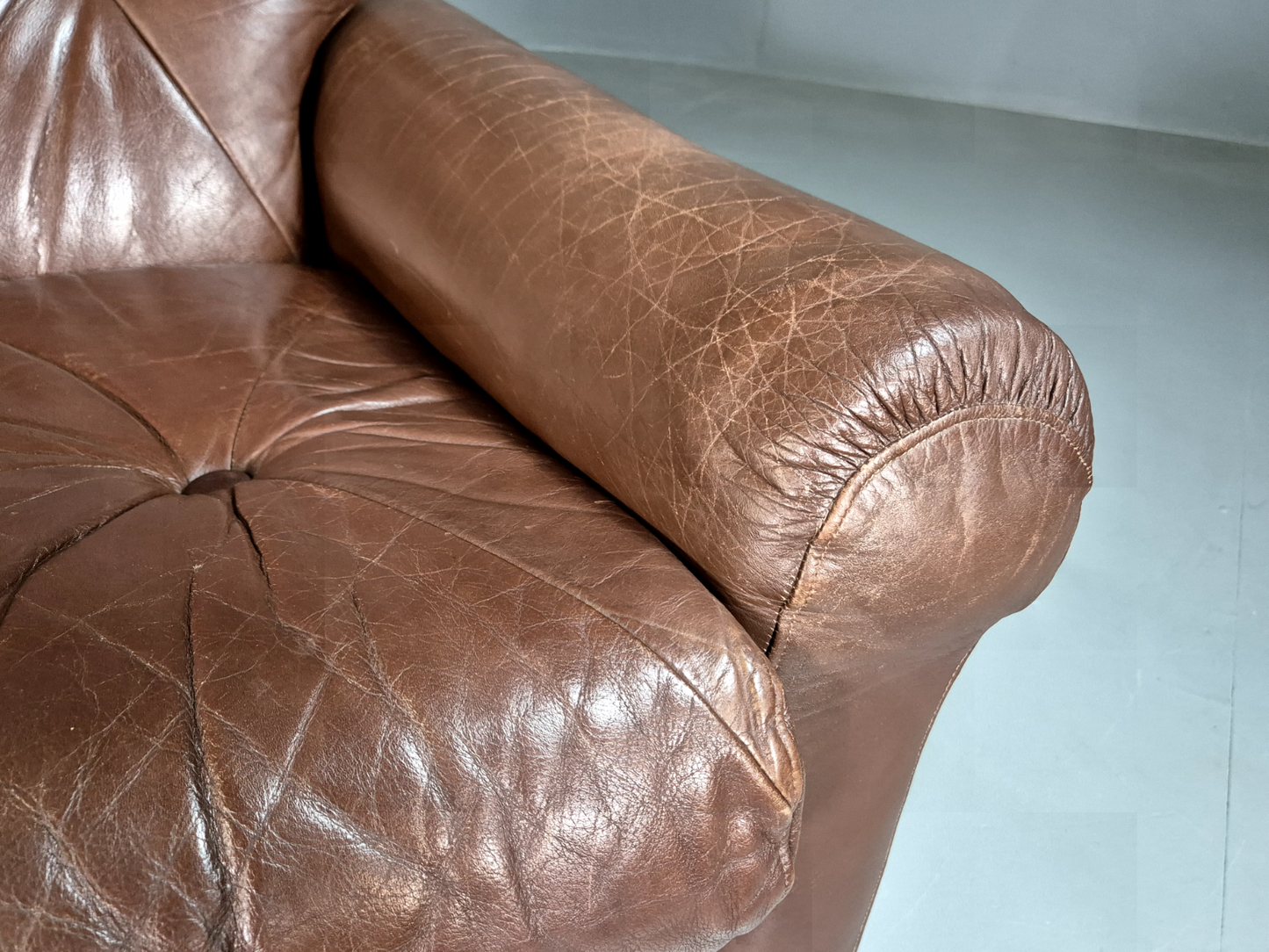 2 Seat Sofa Vintage Danish Brown Leather Thams Retro 1970s MCM EB7289 M2SS8