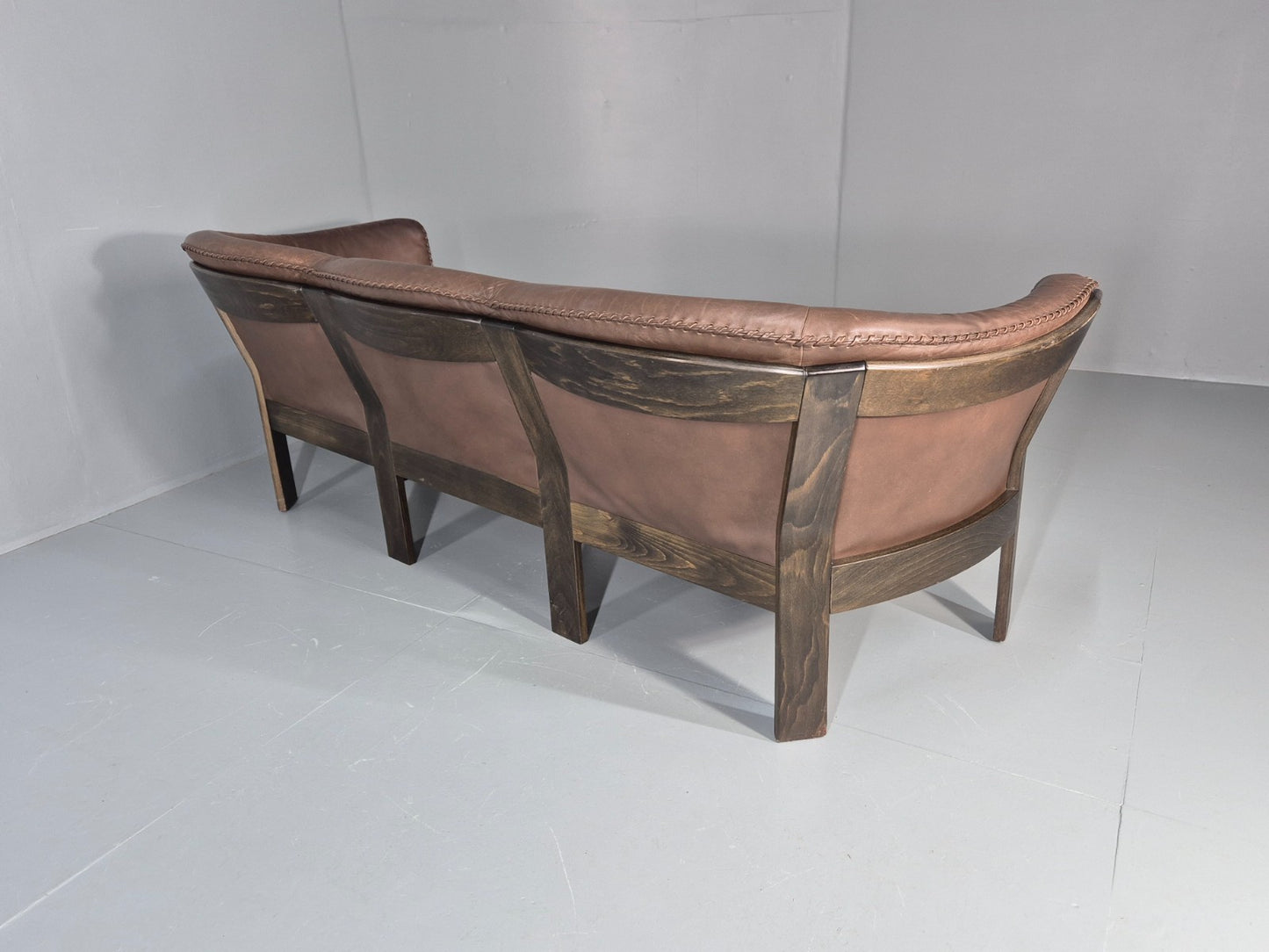 3 Seater Vintage Sofa Danish Mid Century Brown Leather 1970s Retro EB11370 M3SS13