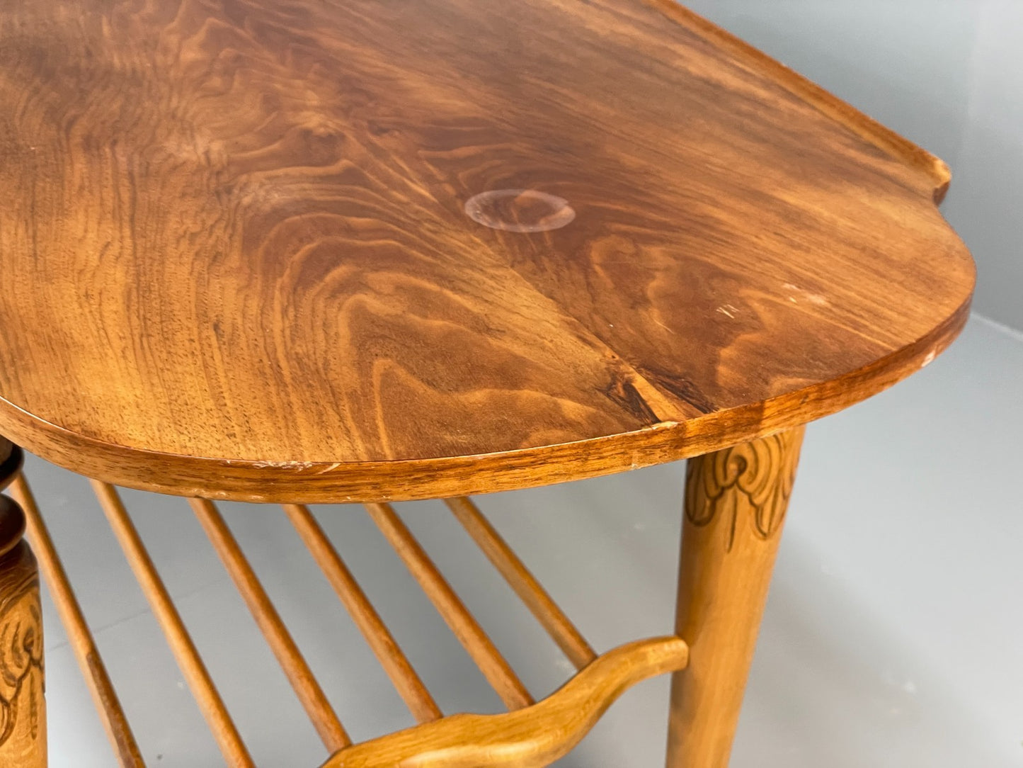 Vintage Walnut Coffee Table - Carved 1960s Magazine Rack Brass EB10874 MWOO16