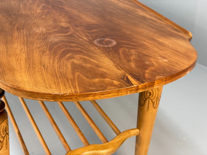 Vintage Walnut Coffee Table - Carved 1960s Magazine Rack Brass EB10874 MWOO16