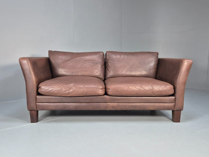 Vintage Danish Two Seater Settee in Brown Leather 1970s Danish Retro EB8351 M2SS5