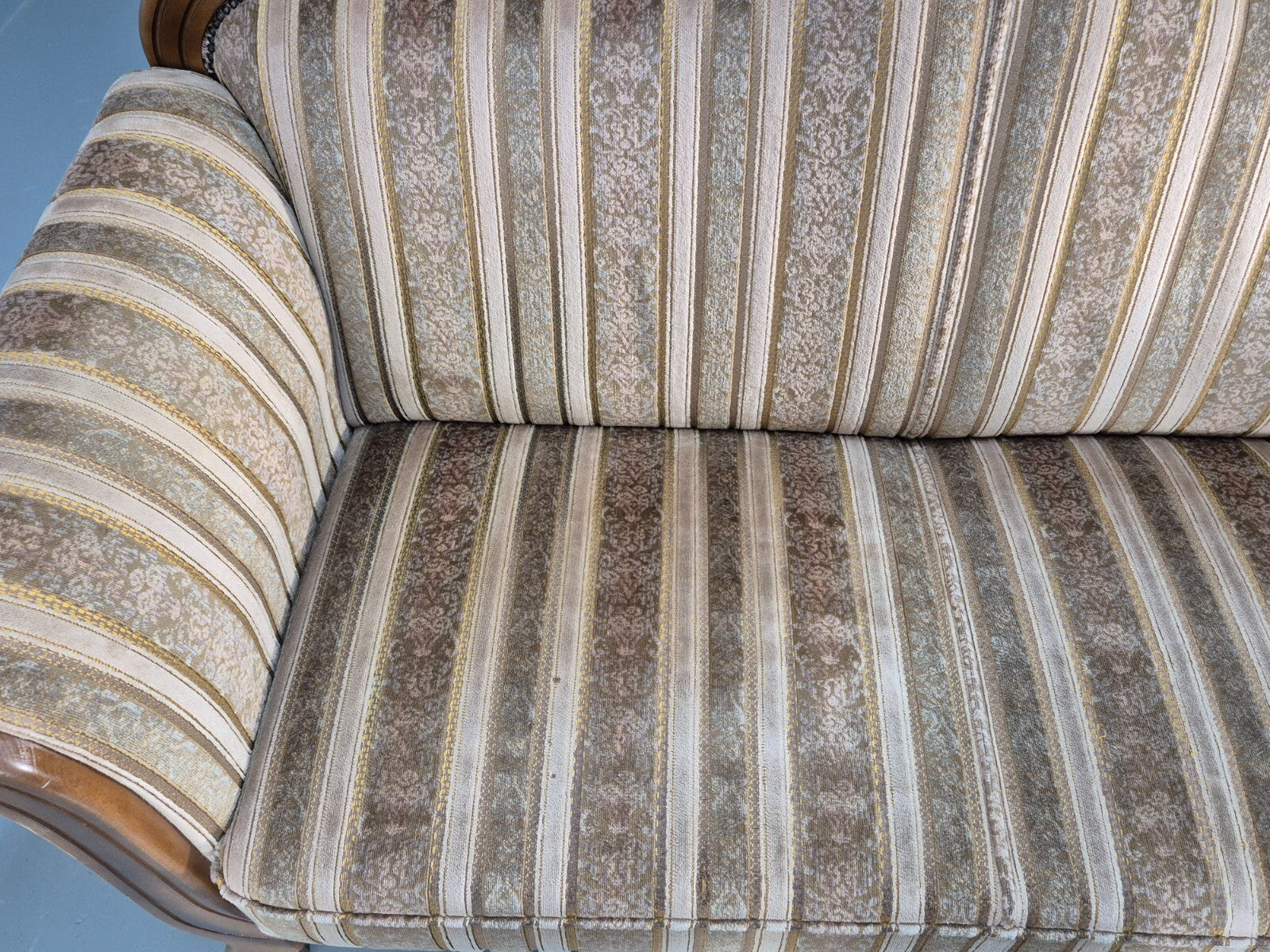 Vintage Danish Empire Style 2 Seat Settee Brown and Cream Antique EB9541 V2SS - UKDK FURNITURE
