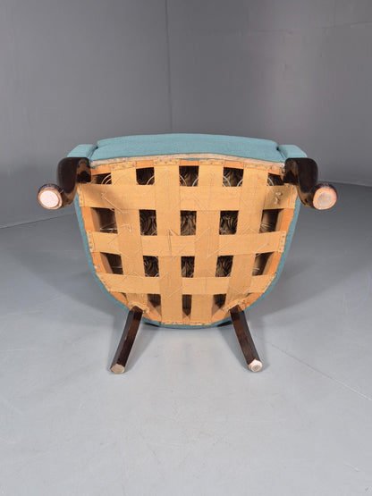 Art Deco Tub Chair Danish Turquoise 1940s Vintage Cabriole Leg EB10740 VCLO13