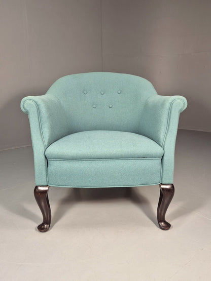 Art Deco Tub Chair Danish Turquoise 1940s Vintage Cabriole Leg EB10740 VCLO2