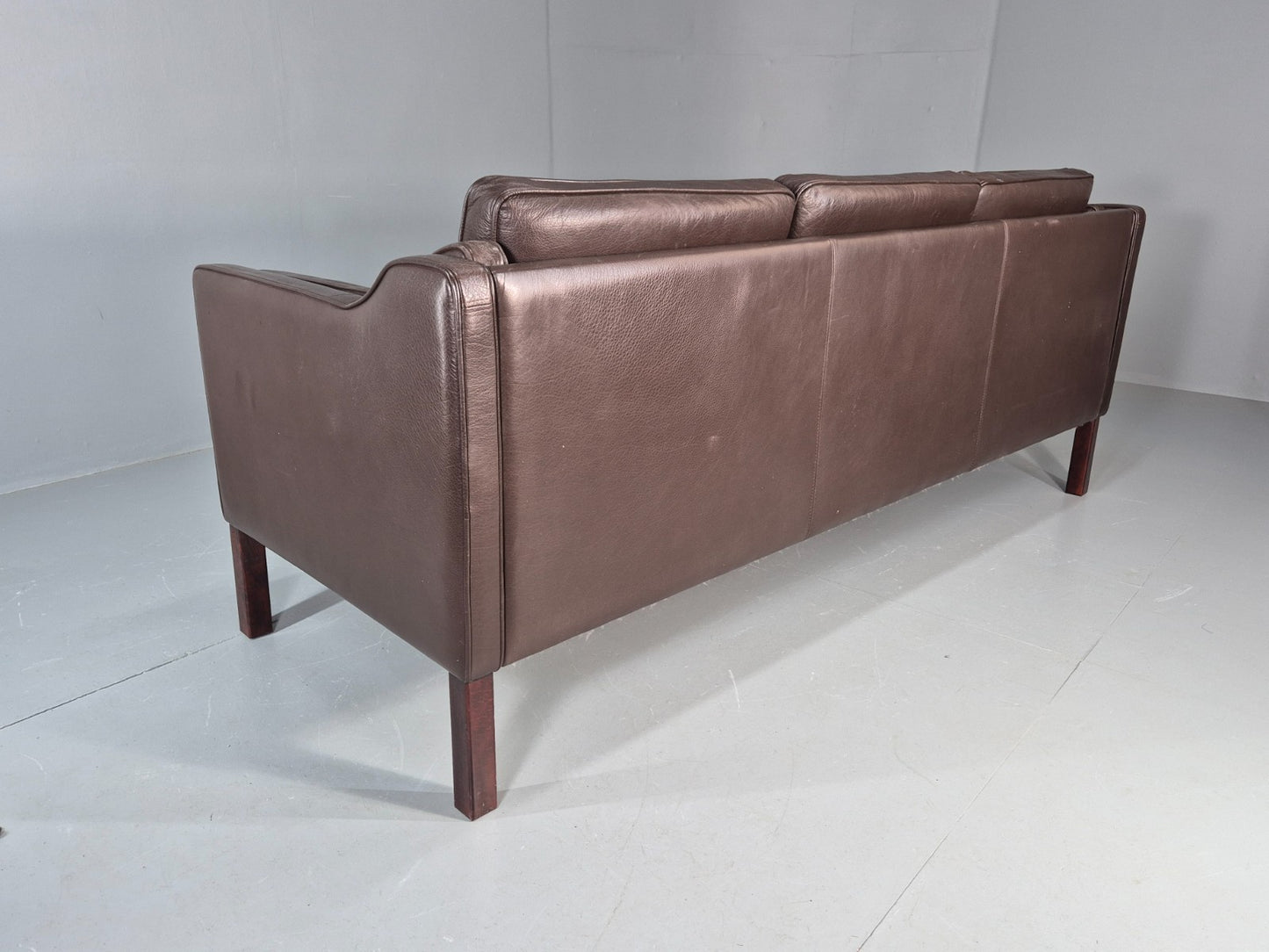 Vintage 2 Seater Settee 1970s Danish Brown Leather Mogensen Style EB11641 M3SS17