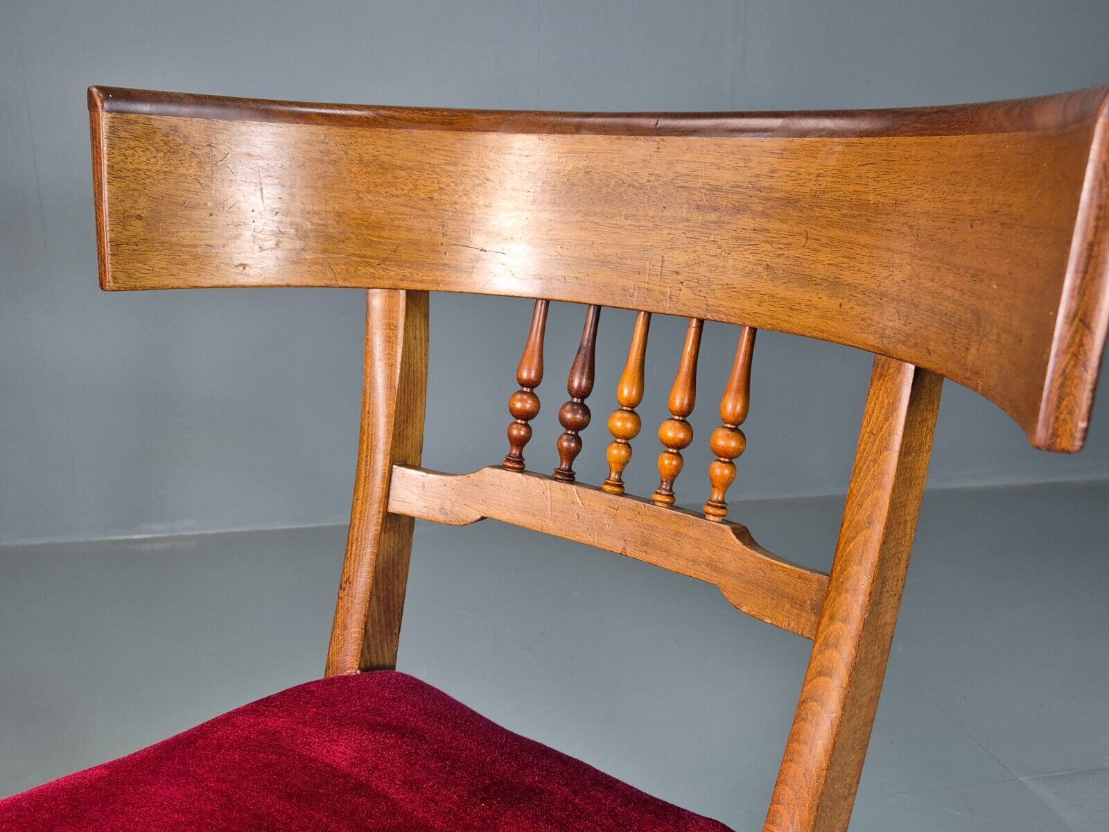 Pair Antique Danish Red Velvet And Mahogany Side Chairs Vintage EB8034 VCLO - UKDK FURNITURE