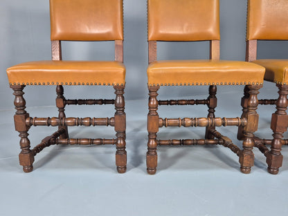 Vintage Tan Leather Dining Chairs Oak Frames 1950s Danish Design EB9660 VDIN - UKDK FURNITURE