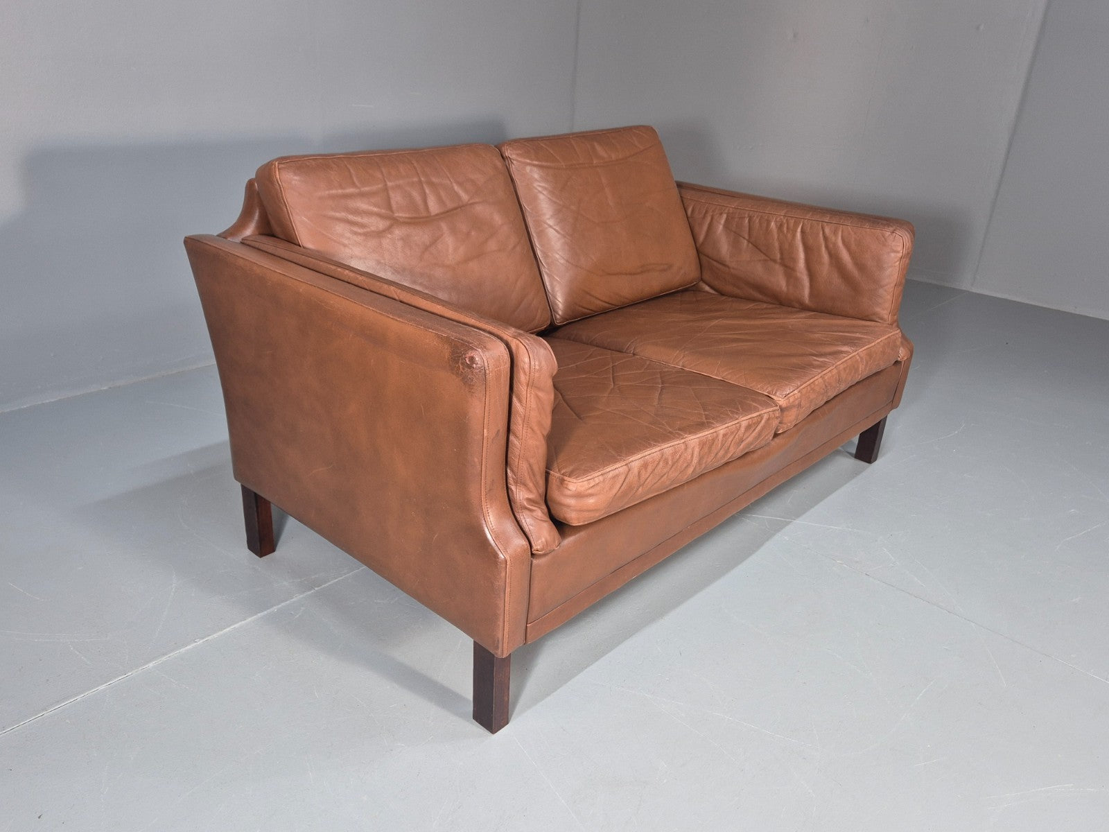 Mid Century Two Seater Leather Sofa Danish 1970s Retro Vintage EB10923 M2SS12