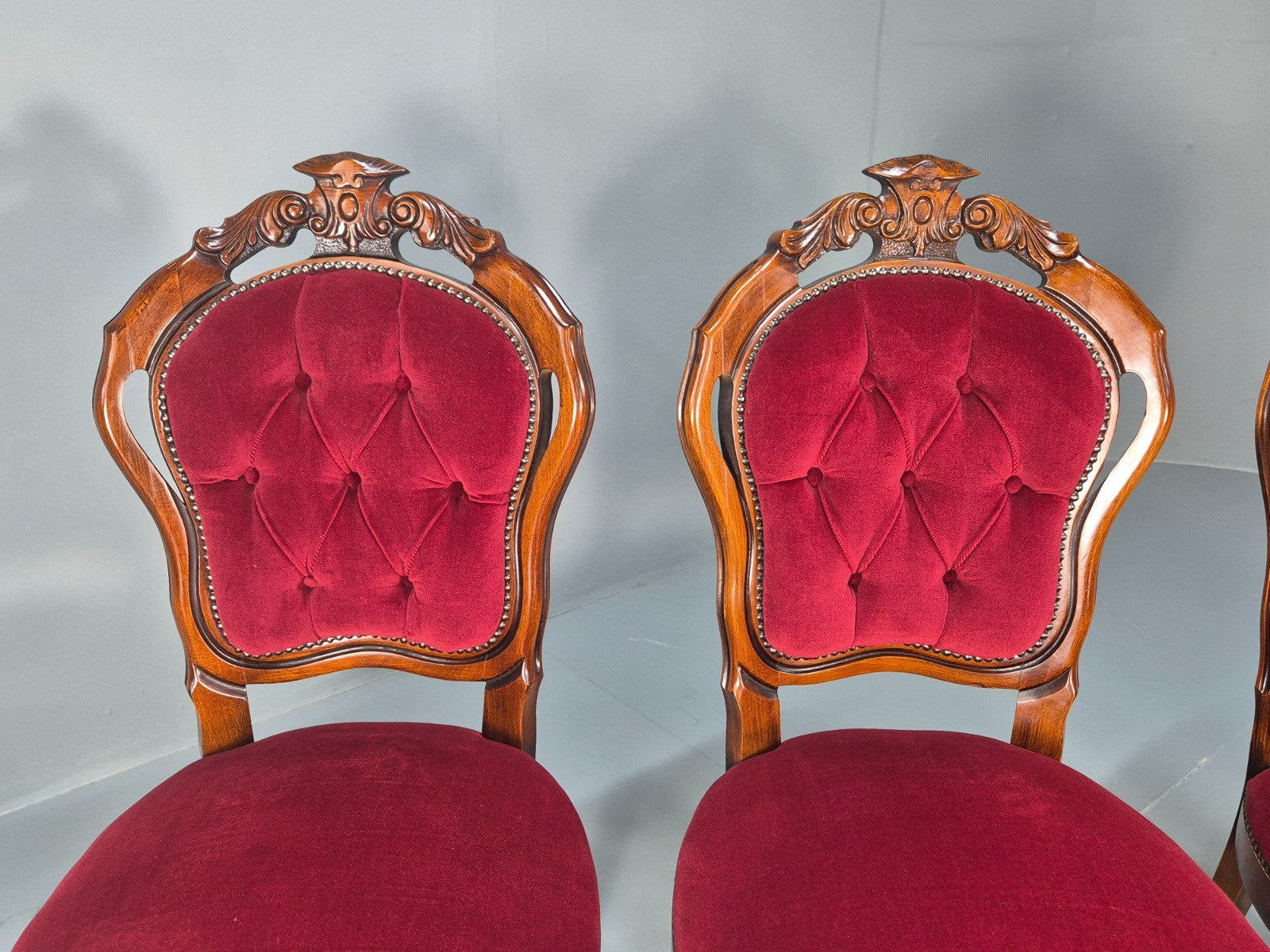 4 Rococo Saloon Chairs Vintage Reproductions Red Velour 1980s EB10691 VDIN5