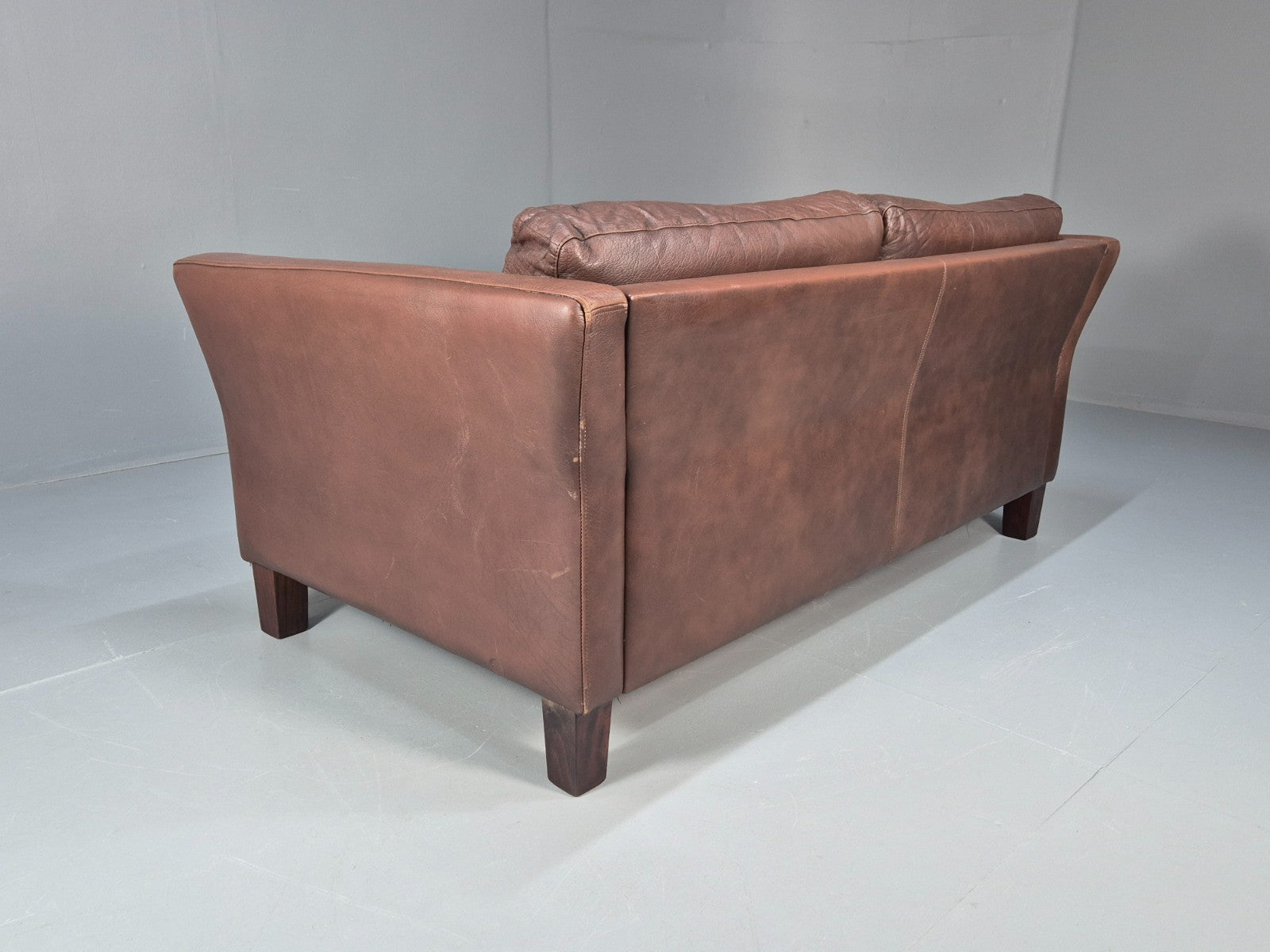 Vintage Danish Two Seater Settee in Brown Leather 1970s Danish Retro EB8351 M2SS15