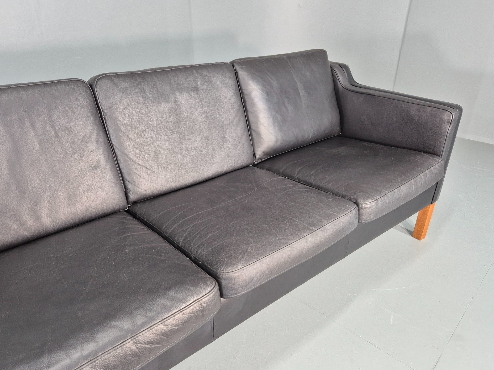 Vintage 3 Seat Sofa Danish Black Leather Vinyl Mid Century 1980s  EB10480 M3SS3