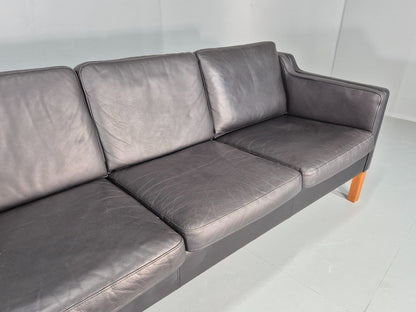Vintage 3 Seat Sofa Danish Black Leather Vinyl Mid Century 1980s  EB10480 M3SS3