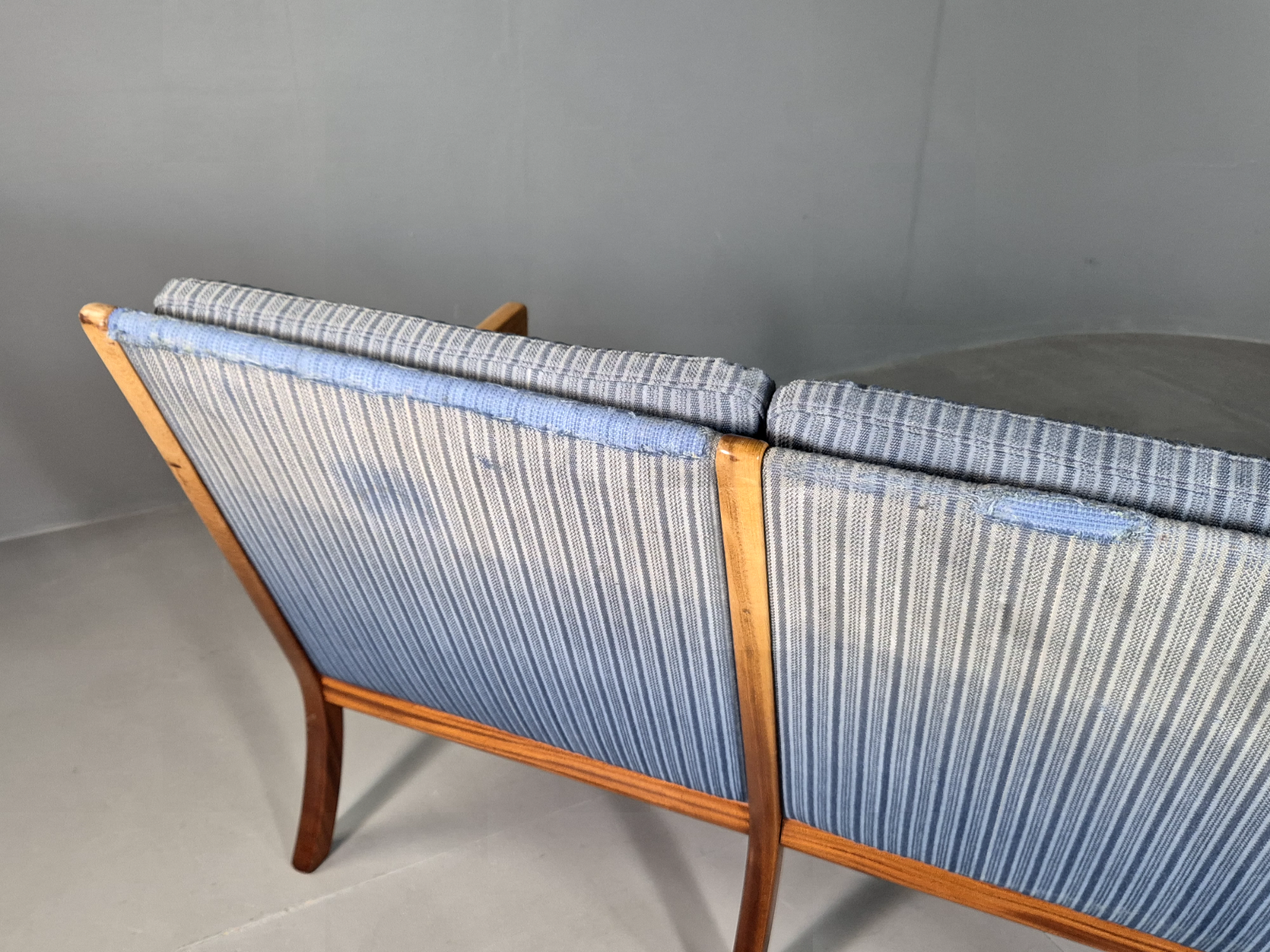 Vintage Danish 3 Seat Sofa Blue Mahogany Wanscher Retro MCM EB6985 M3SS - UKDK FURNITURE